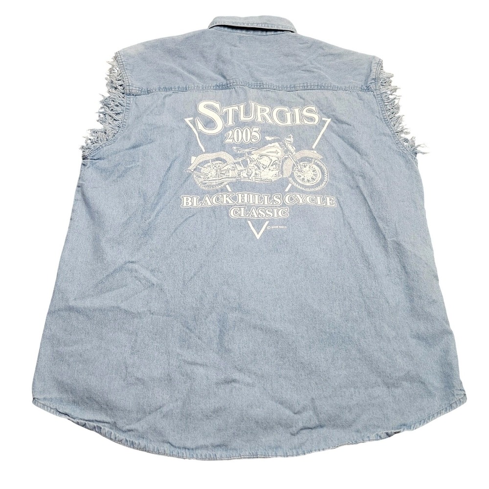 Sturgis Rally 2005 Sleeveless Denim Shirt‎ Mens XL Blue Biker Vest Y2K Thunder
